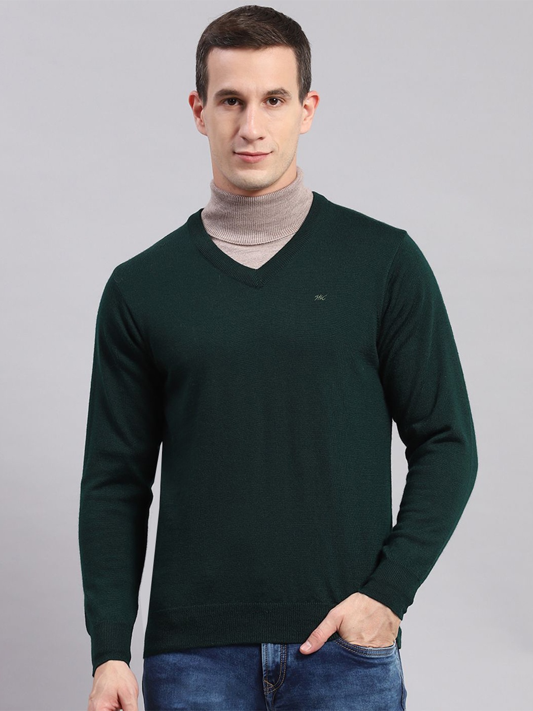 

Monte Carlo Men Woollen Longline Pullover, Green