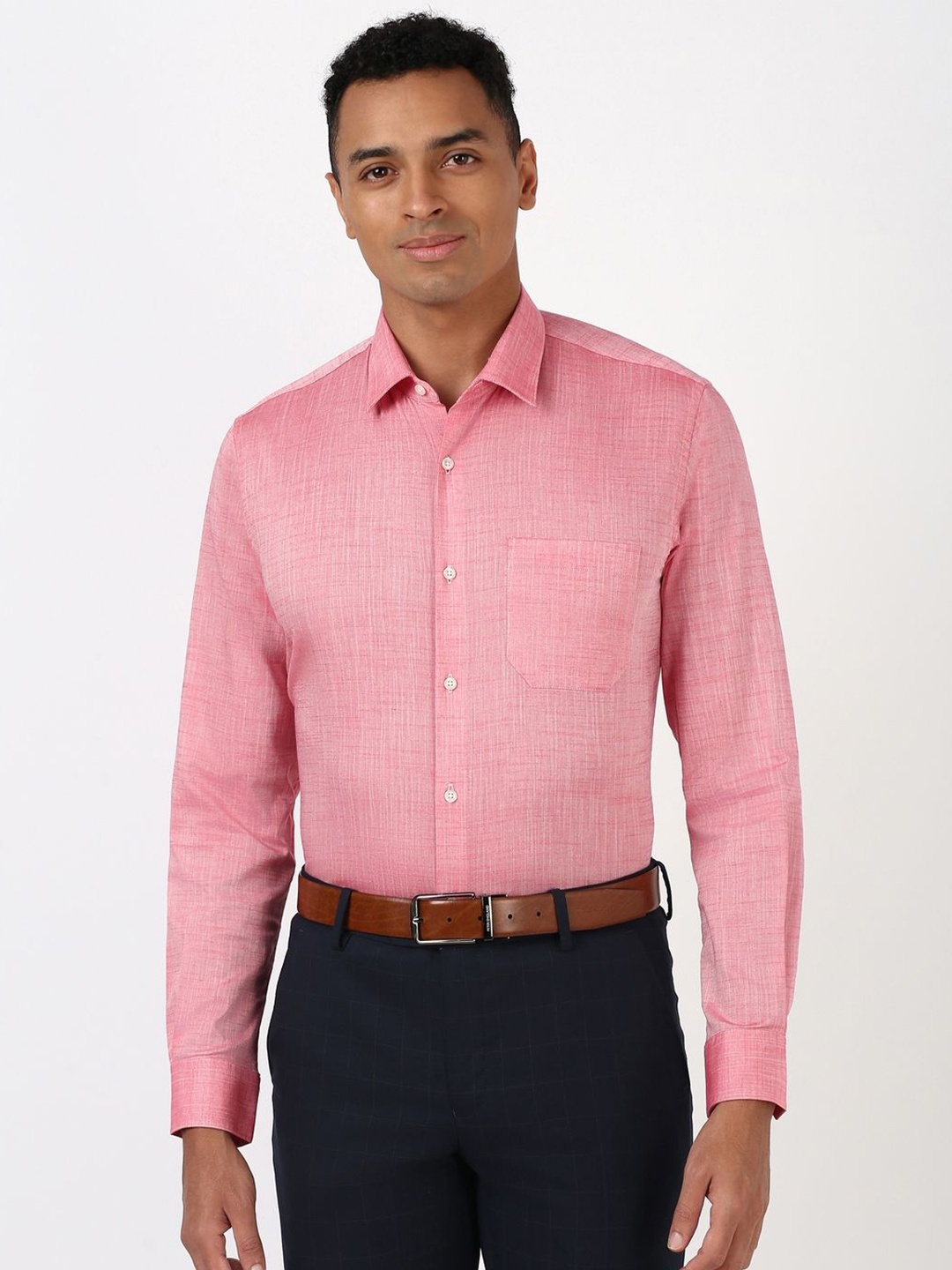 

Peter England Men Spread Collar Solid Cotton Slim Fit Formal Shirt, Pink