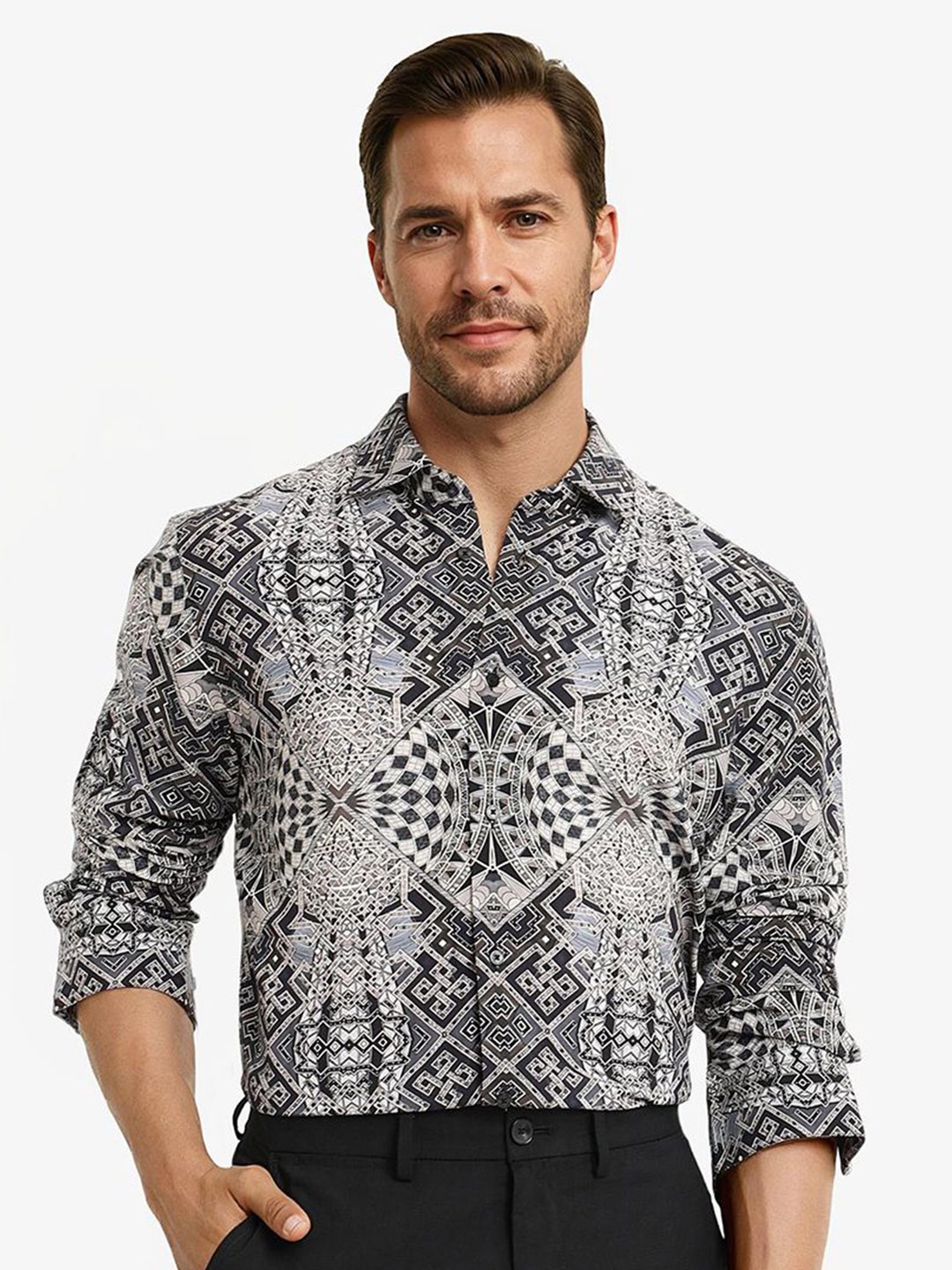 

RARE RABBIT Men Comfort Opaque Printed Casual Shirt, Black
