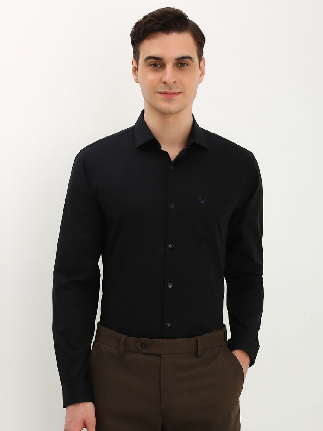 

Allen Solly Men Spread Collar Solid Cotton Slim Fit Formal Shirt, Black
