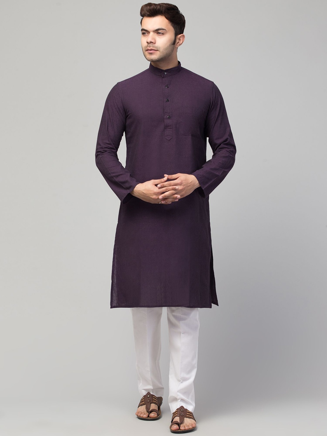 

MUSHKIYA Band Collar Straight Kurta, Purple