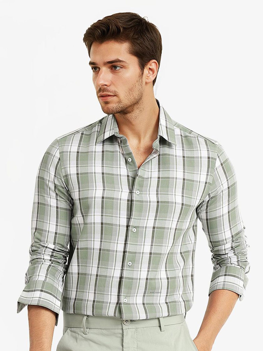 

RARE RABBIT Men Comfort Opaque Checked Casual Shirt, Green