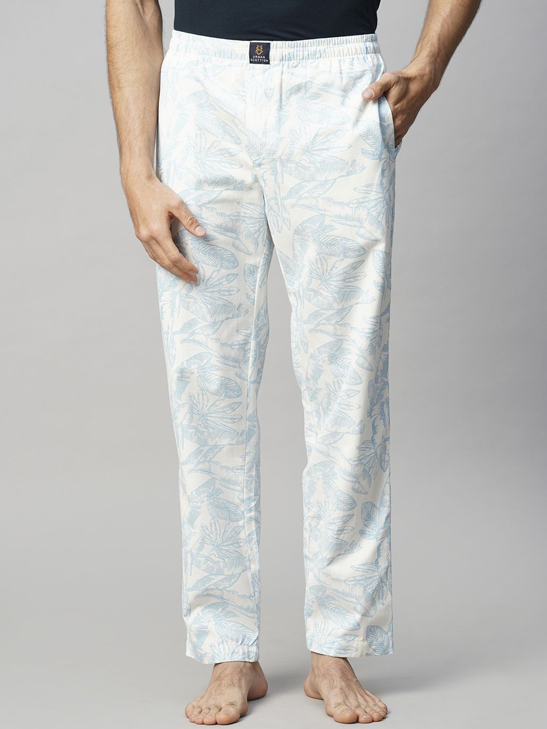 

URBAN SCOTTISH Men Printed Pure Cotton Lounge Pants, Blue