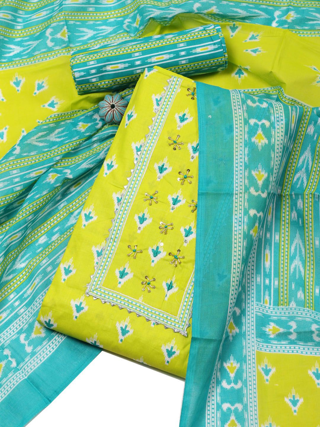 

Meena Bazaar Printed Unstitched Dress Material, Green