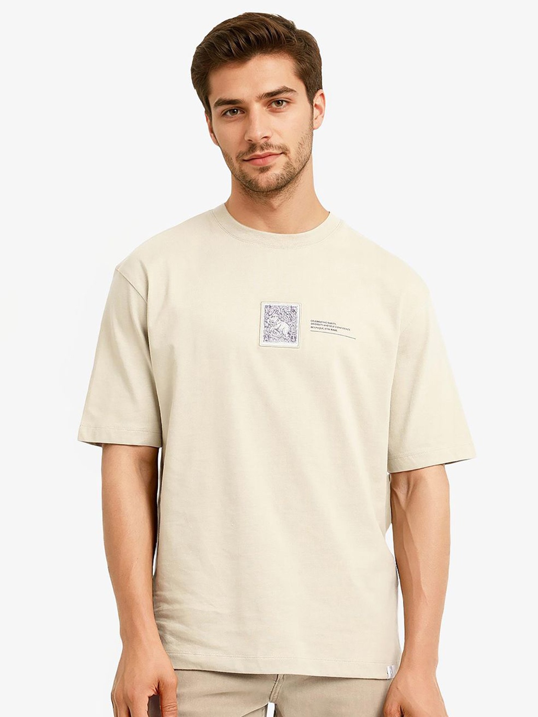

RARE RABBIT Men V-Neck Cut Outs T-shirt, Beige