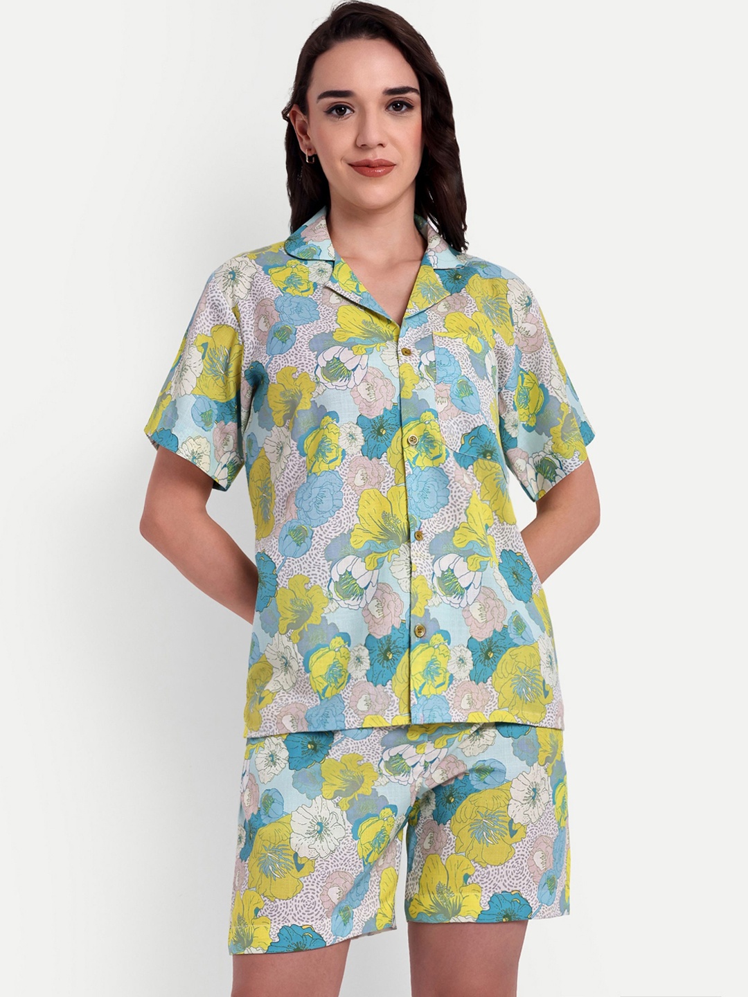 

TILISM Printed Pure Cotton Top With Shorts Co-Ords, Green