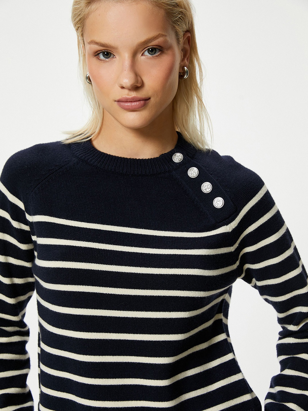 

Koton Women Striped Pullover, Navy blue