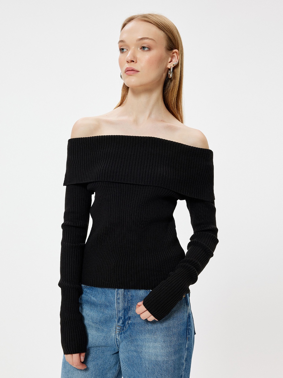 

Koton Women Ribbed Pullover, Black