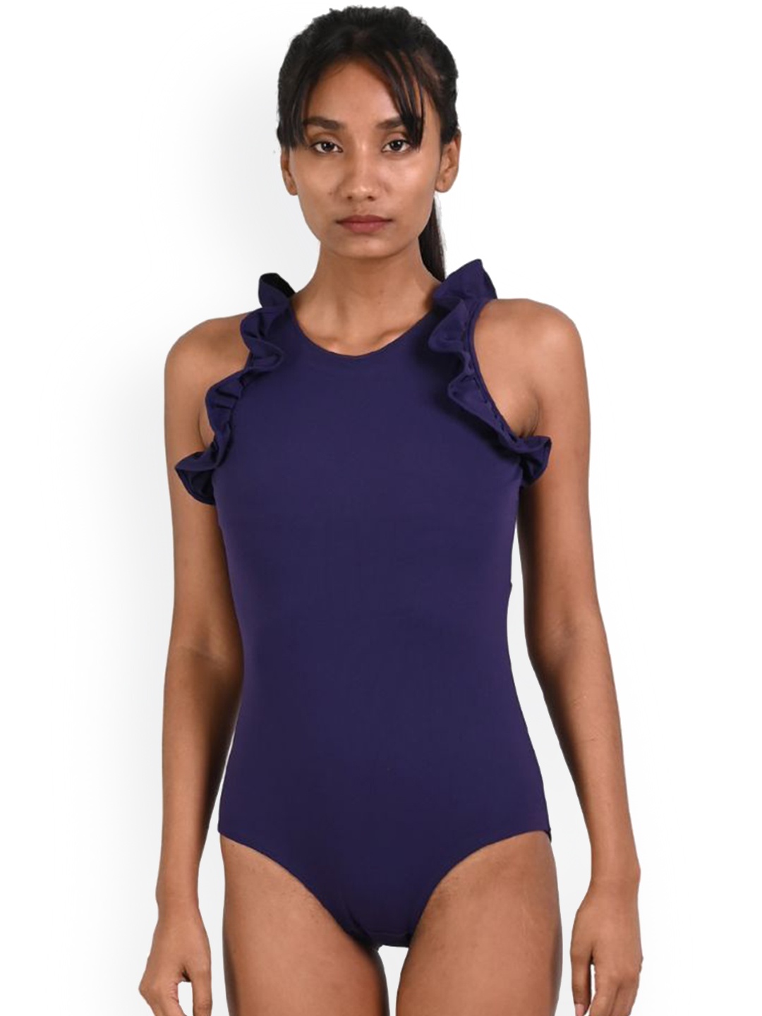 

TFW High Neck Ruffled Bodysuit Swimwear, Blue