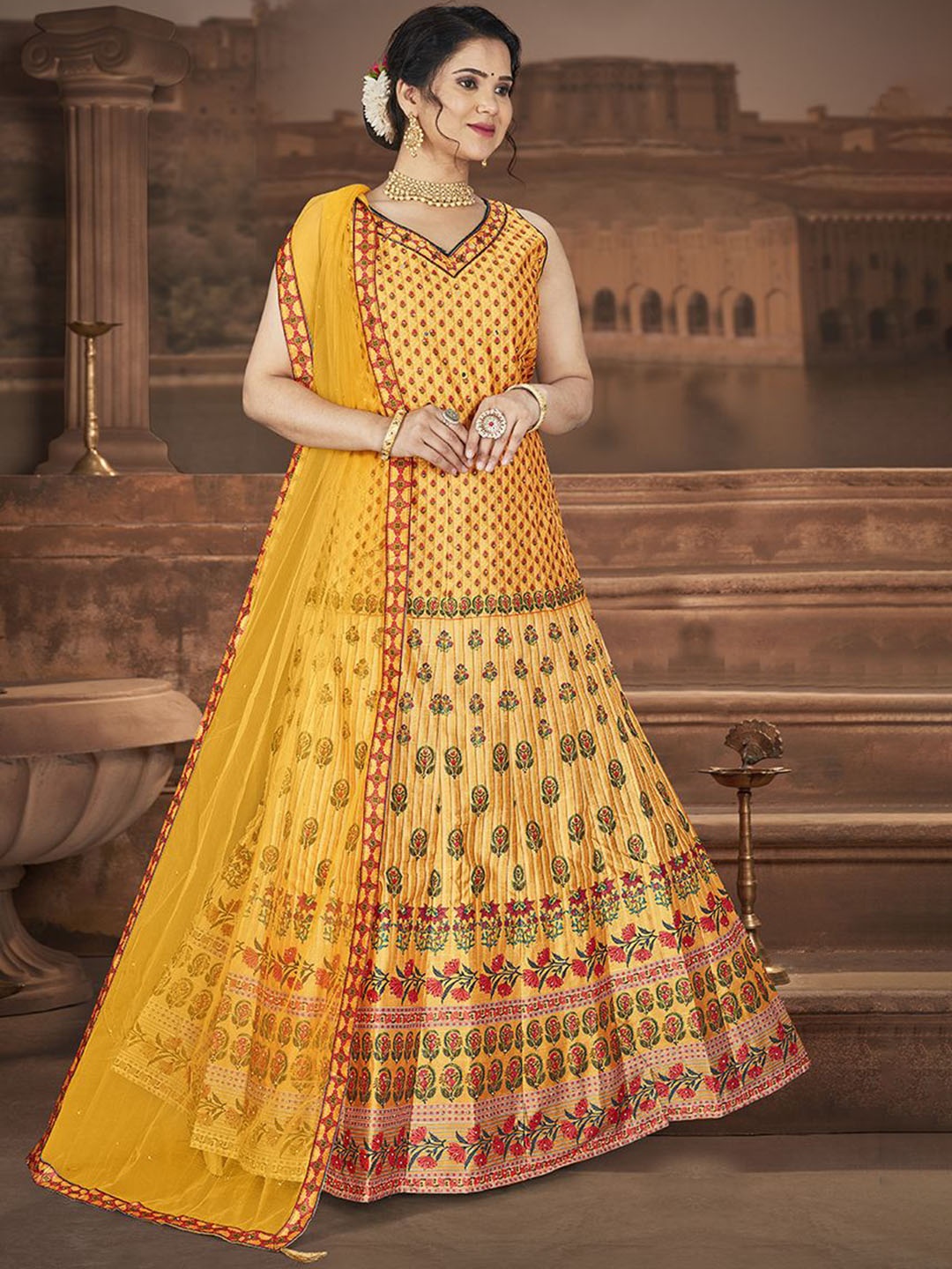 

EthnicTree Printed Flared Maxi Ethnic Dress, Yellow