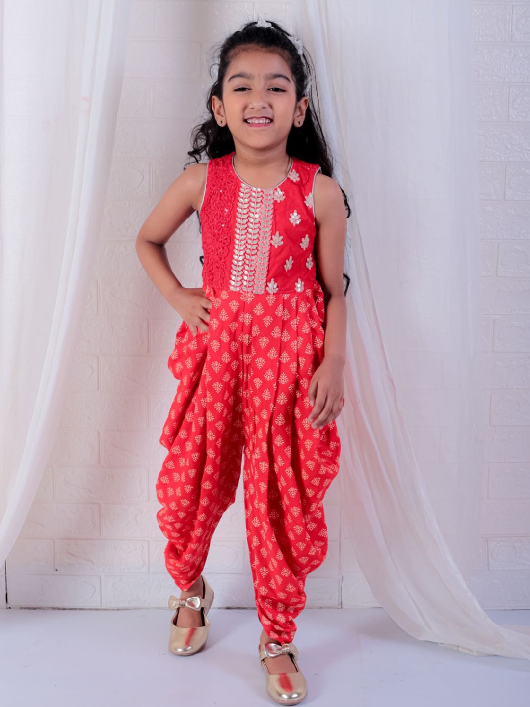 

Twisha Girls Embroidered Dhoti Style Jumpsuit, Red