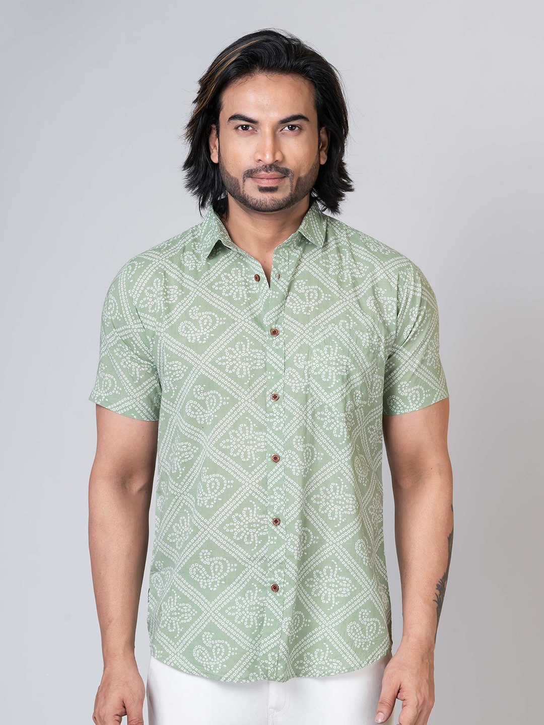 

Kartikeya Jaipur Men Standard Spread Collar Ethnic Printed Cotton Slim Fit Casual Shirt, Fluorescent green