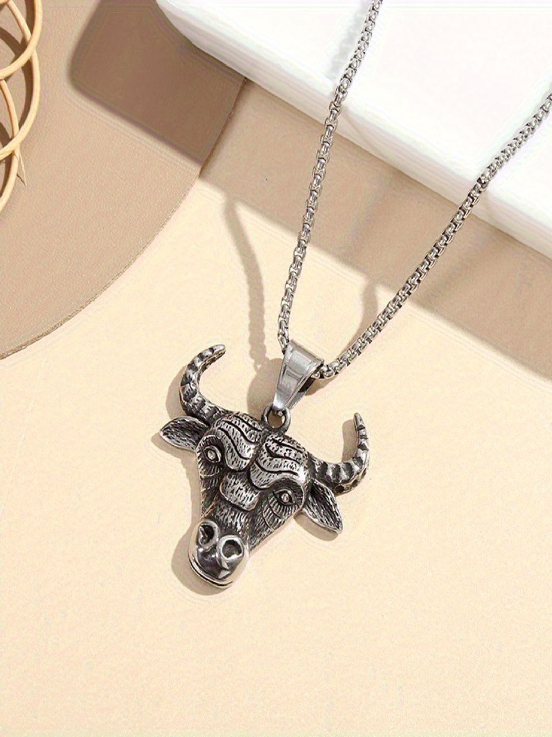 

KRENOZ Men Sliver-Plated Stone-Studded Stainless Steel Pendant With Chain, Silver