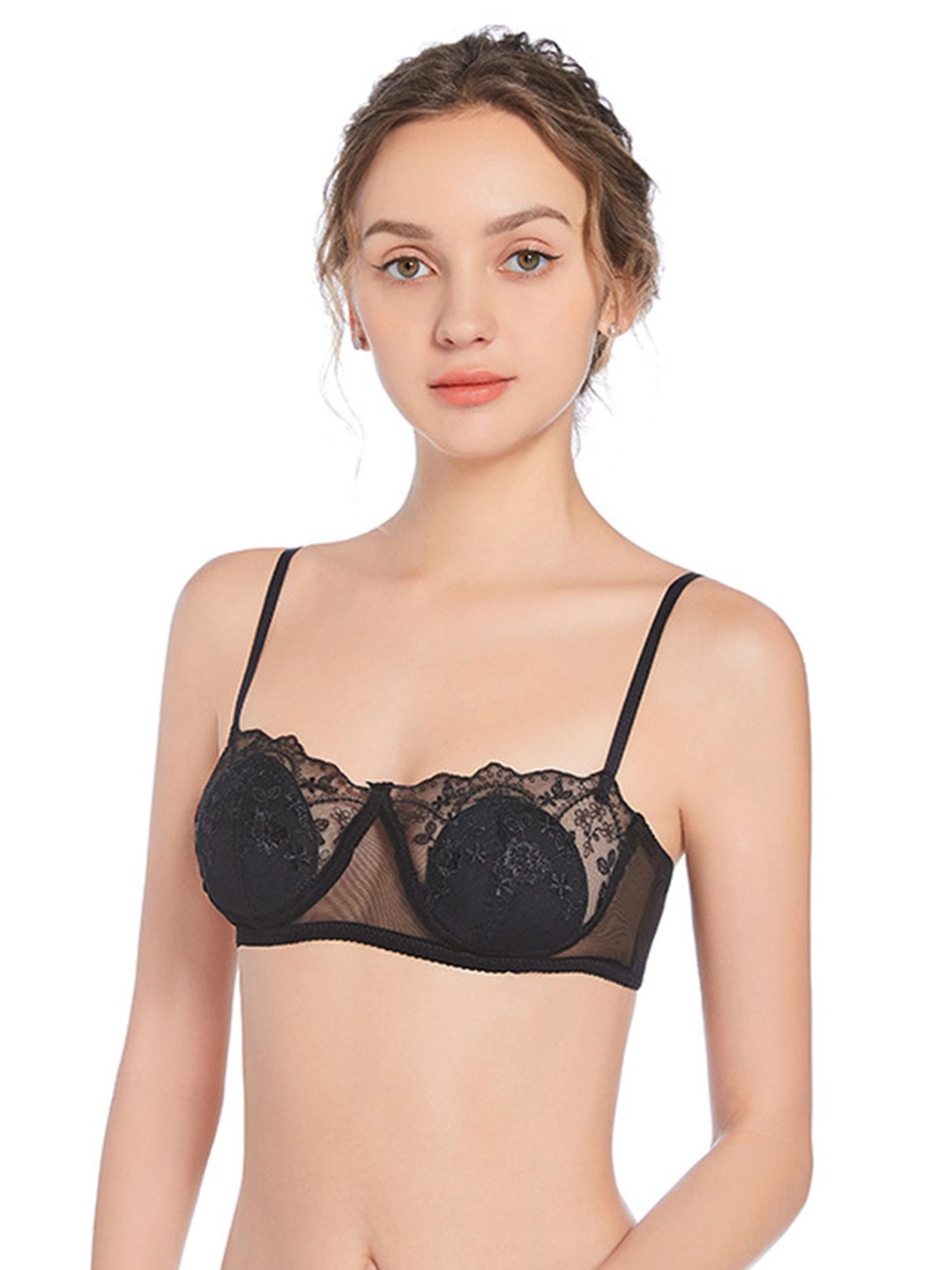 

LULU & SKY Floral Bra Medium Coverage Lightly Padded, Black