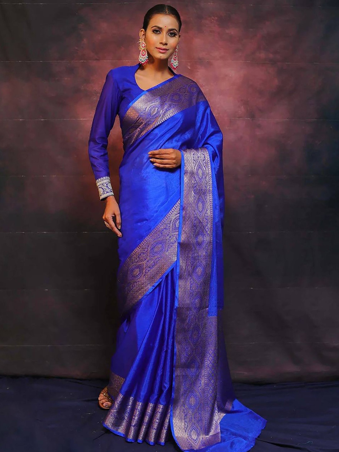 

Anjaneya Sarees Solid Zari Banarasi Saree, Blue