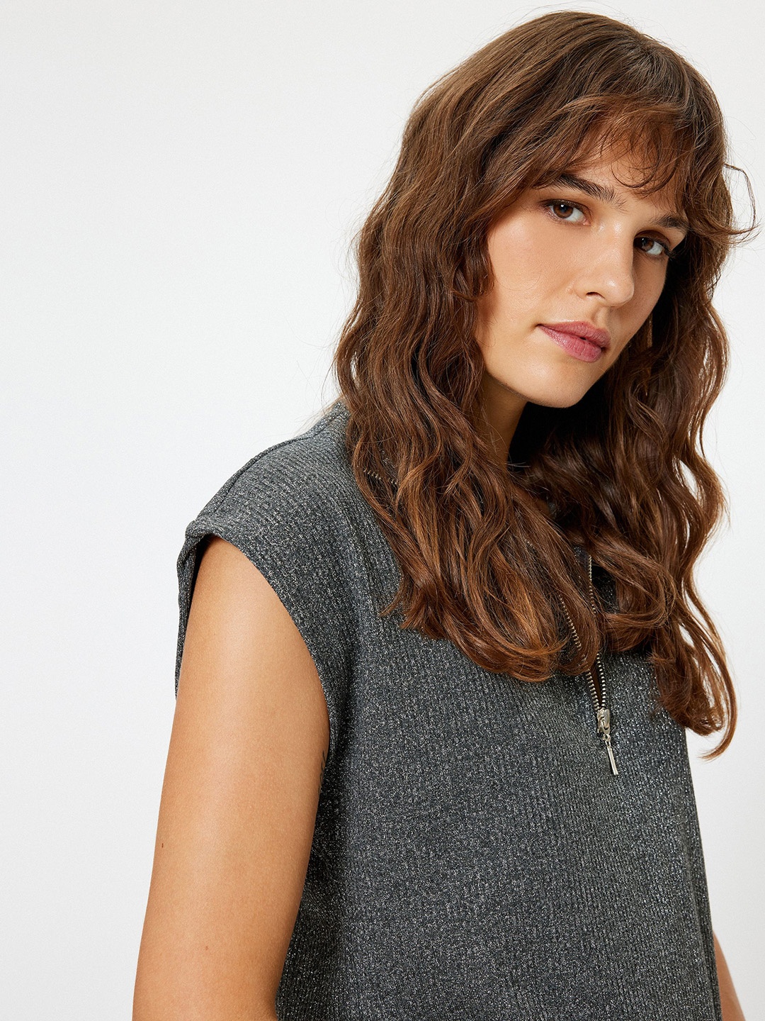 

Koton Women Ribbed Sweater Vest, Grey