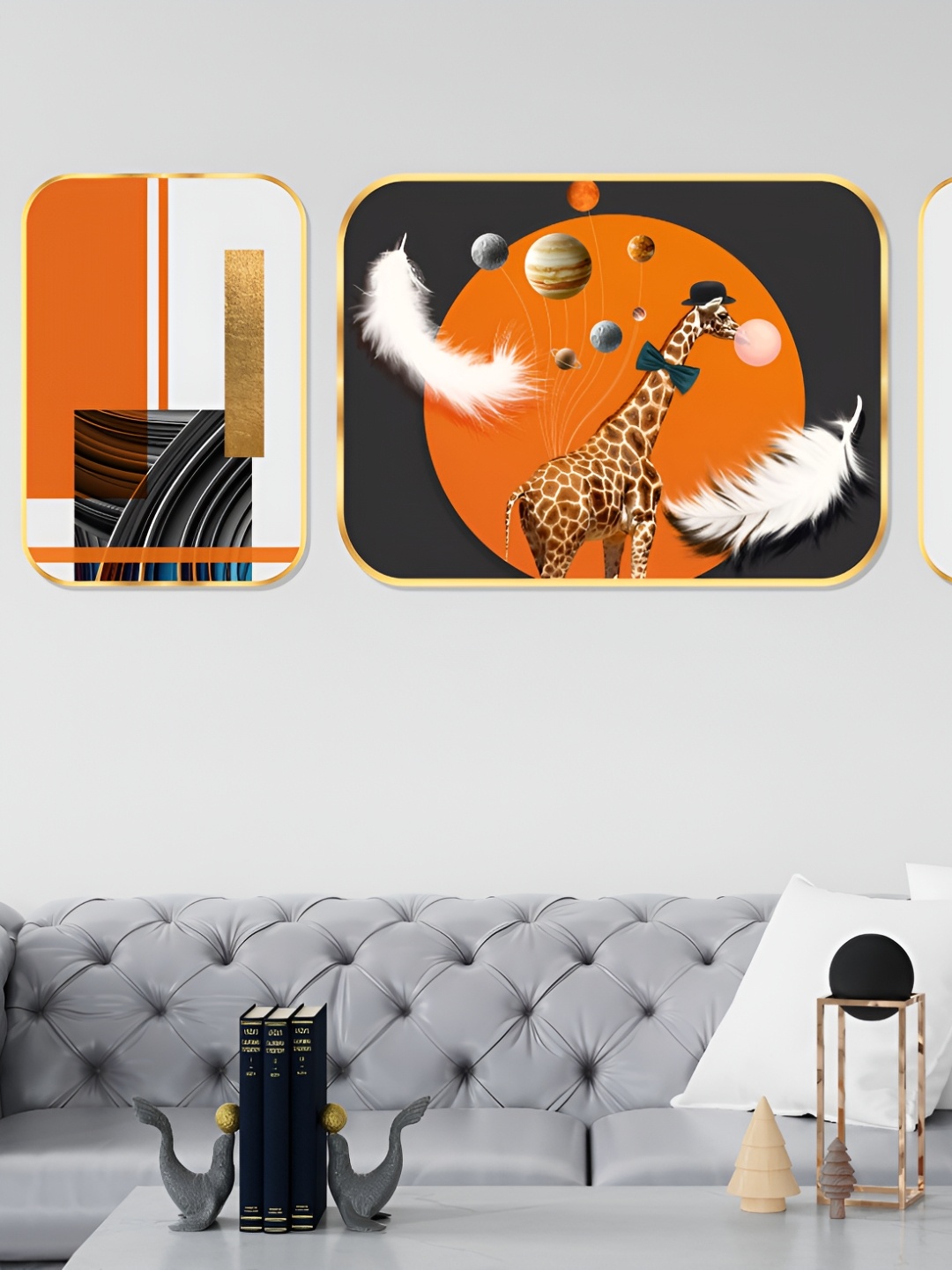 

Aura White & Orange 3 Pieces Wooden Abstract Wall Paintings