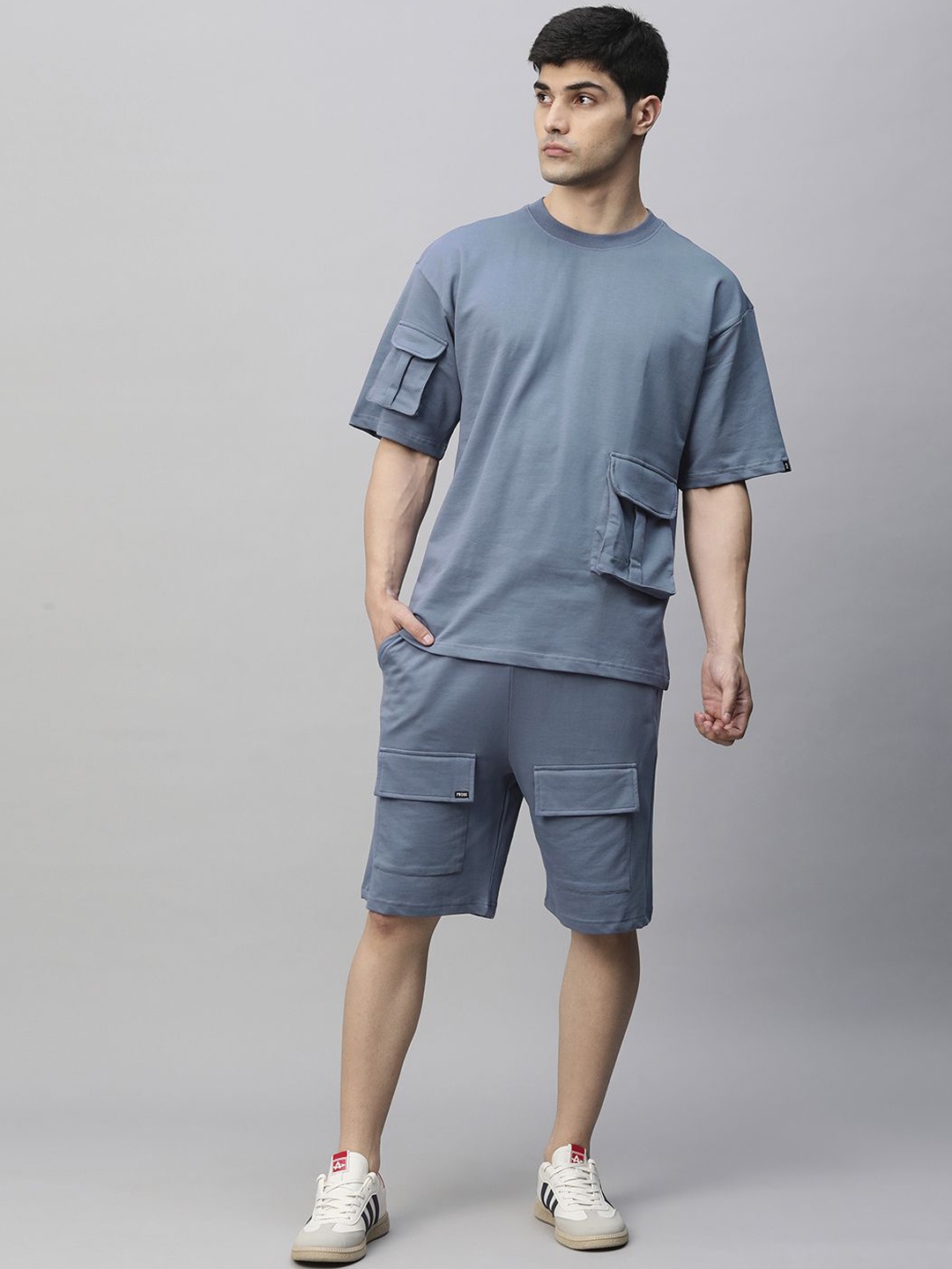 

PRONK Pure Cotton Cargo T-shirt With Short Co-Ords, Teal
