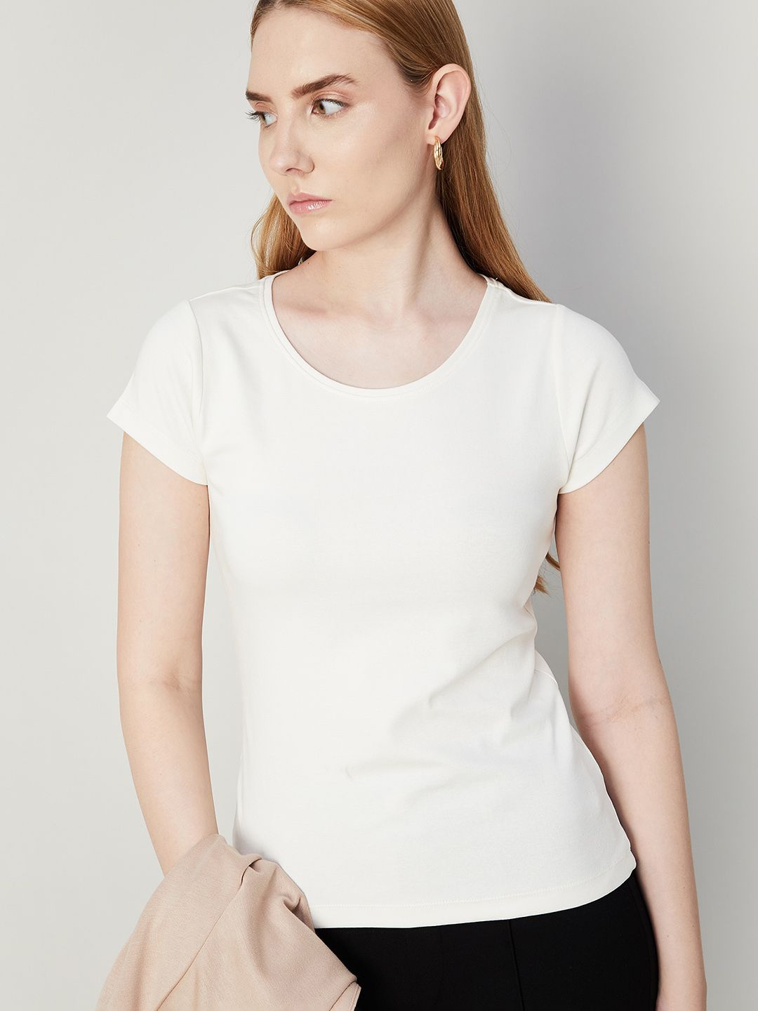 

CODE by Lifestyle Women Solid Round Neck Cotton Top, Off white