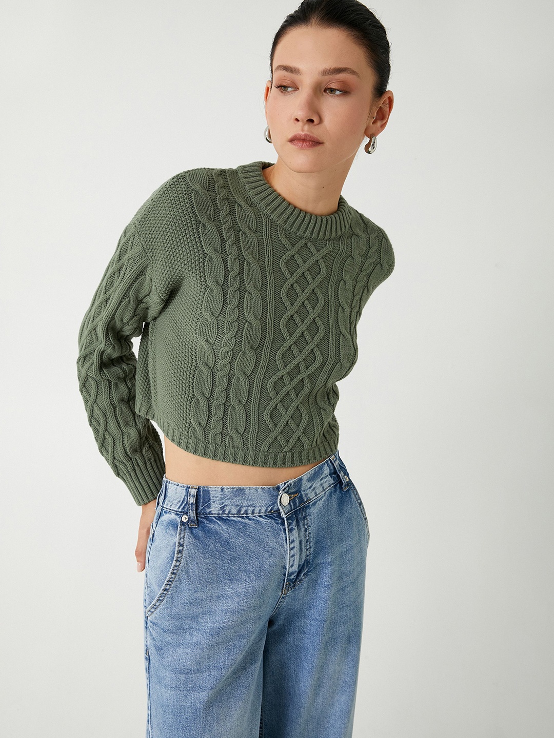 

Koton Women Ribbed Pullover, Green