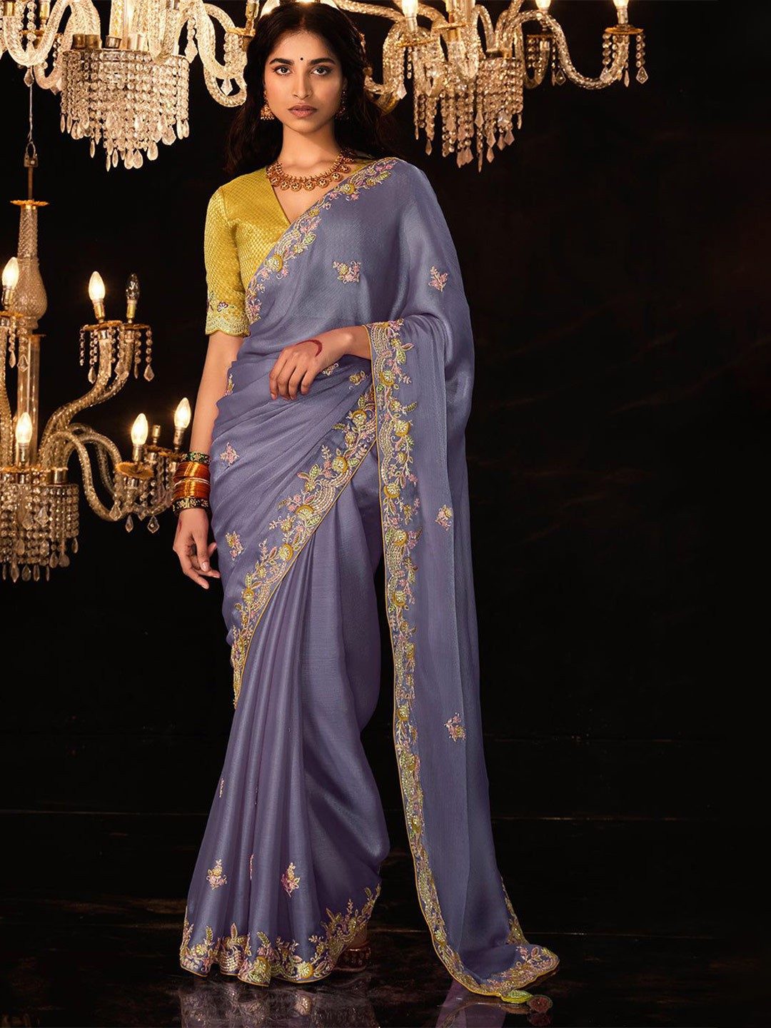 

MySilkLove Ethnic Motifs Embroidered Saree, Purple