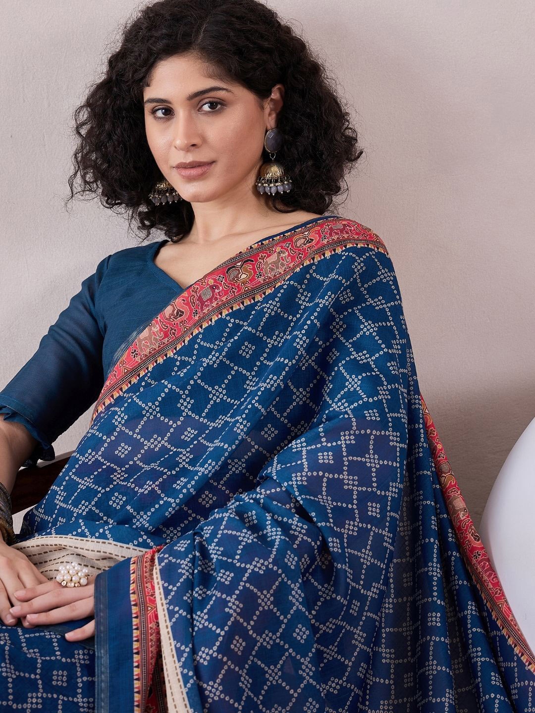 

KALINI Printed Bandhani Saree, Blue