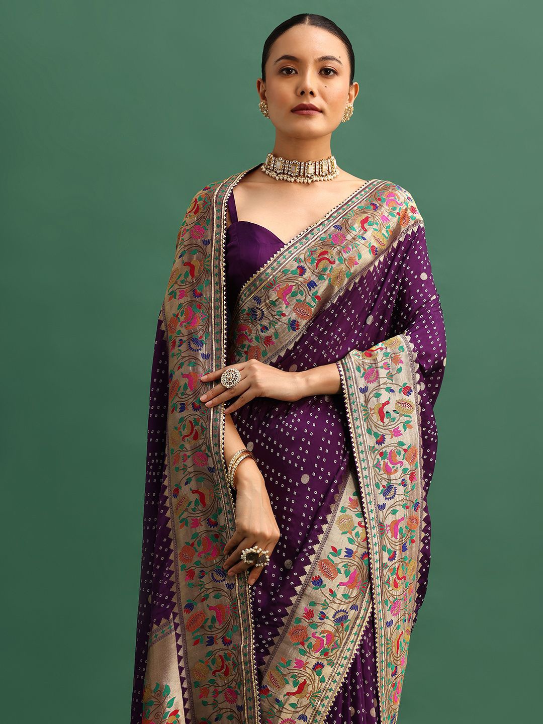 

KALKI Fashion Woven Design Zari Bandhani Saree, Purple