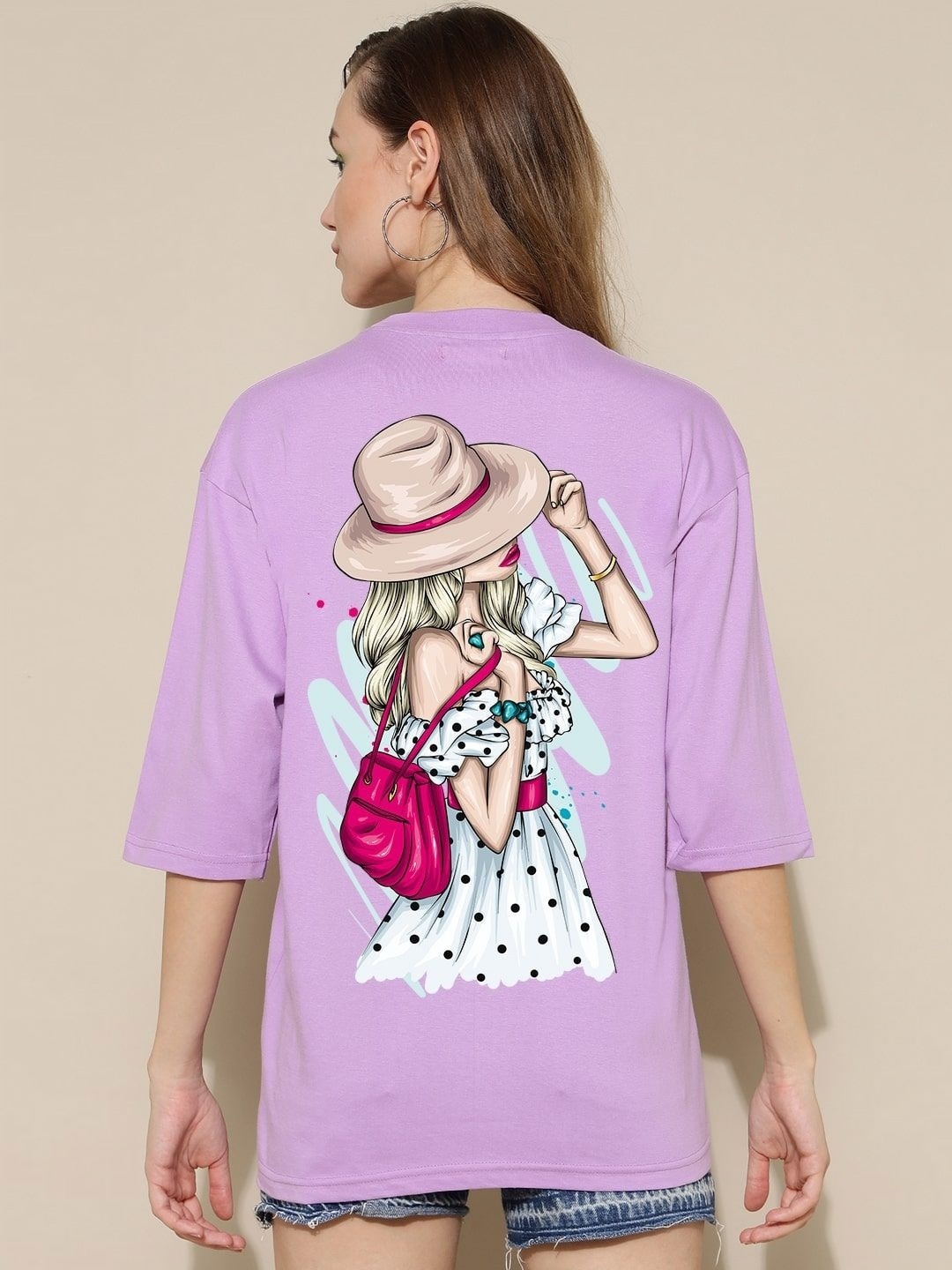 

Gavin Paris Women Bio Finish Graphic Printed Round Neck Pure Cotton Oversized T-Shirt, Purple