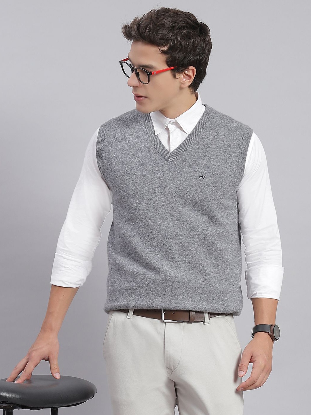 

Monte Carlo Men Woollen Sweater Vest, Grey melange