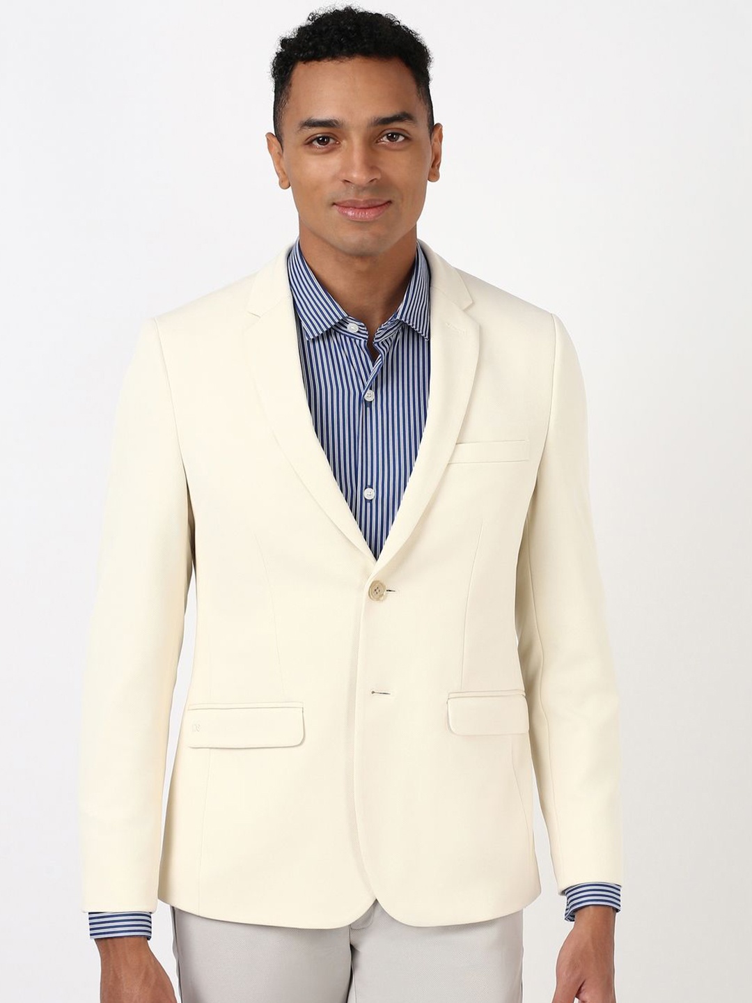 

Peter England Elite Self Design Slim-Fit Single-Breasted Formal Blazers, Cream