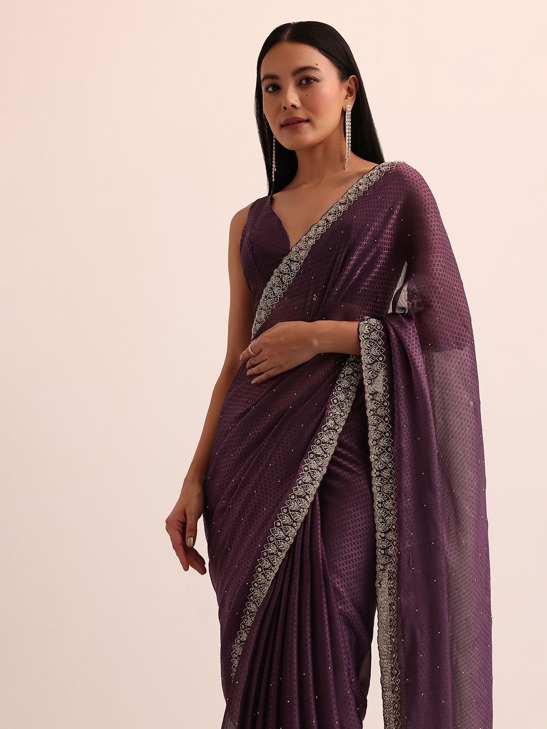 

KALKI Fashion Ethnic Motifs Beads and Stones Satin Saree, Purple