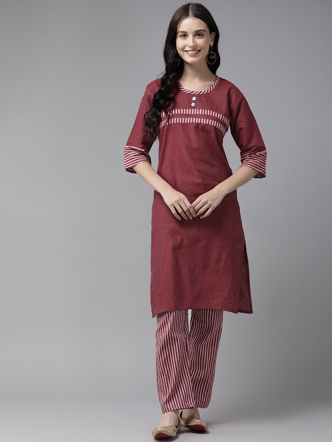 

BAESD Pure Cotton Straight Kurta With Trousers, Maroon