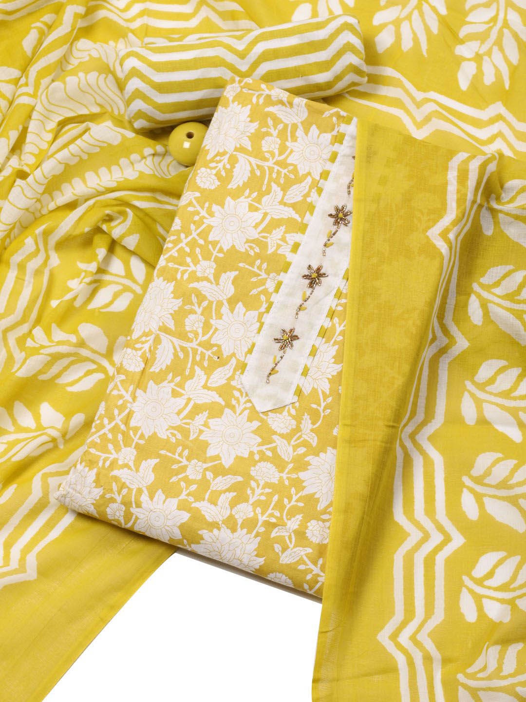 

Meena Bazaar Printed Unstitched Dress Material, Yellow