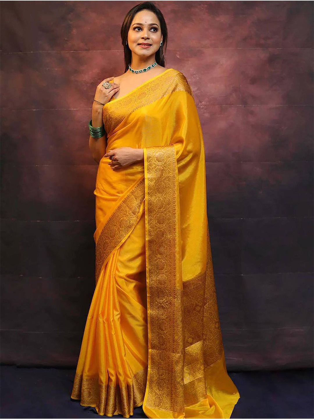 

Anjaneya Sarees Woven Design Zari Banarasi Saree, Yellow