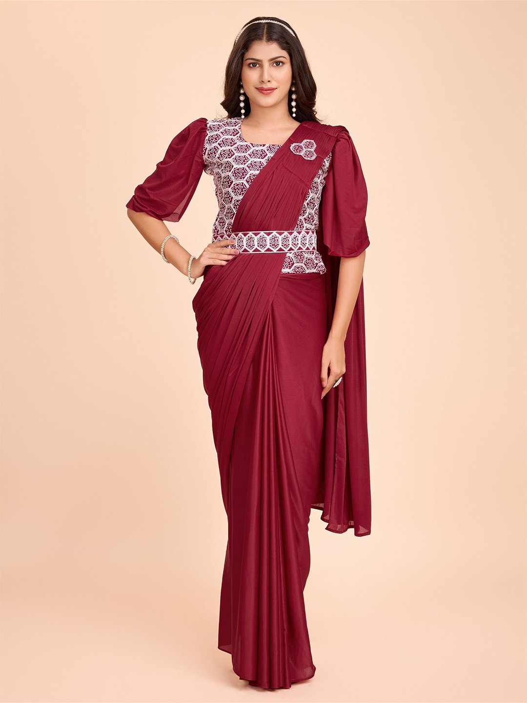 

ejoty fashion Belted Saree, Maroon
