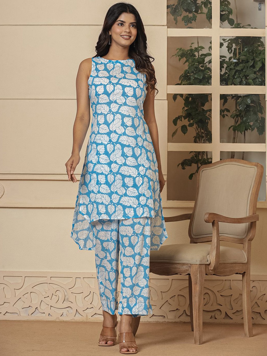 

Yufta Printed Cotton Tunic With Trouser Co-Ords, Blue