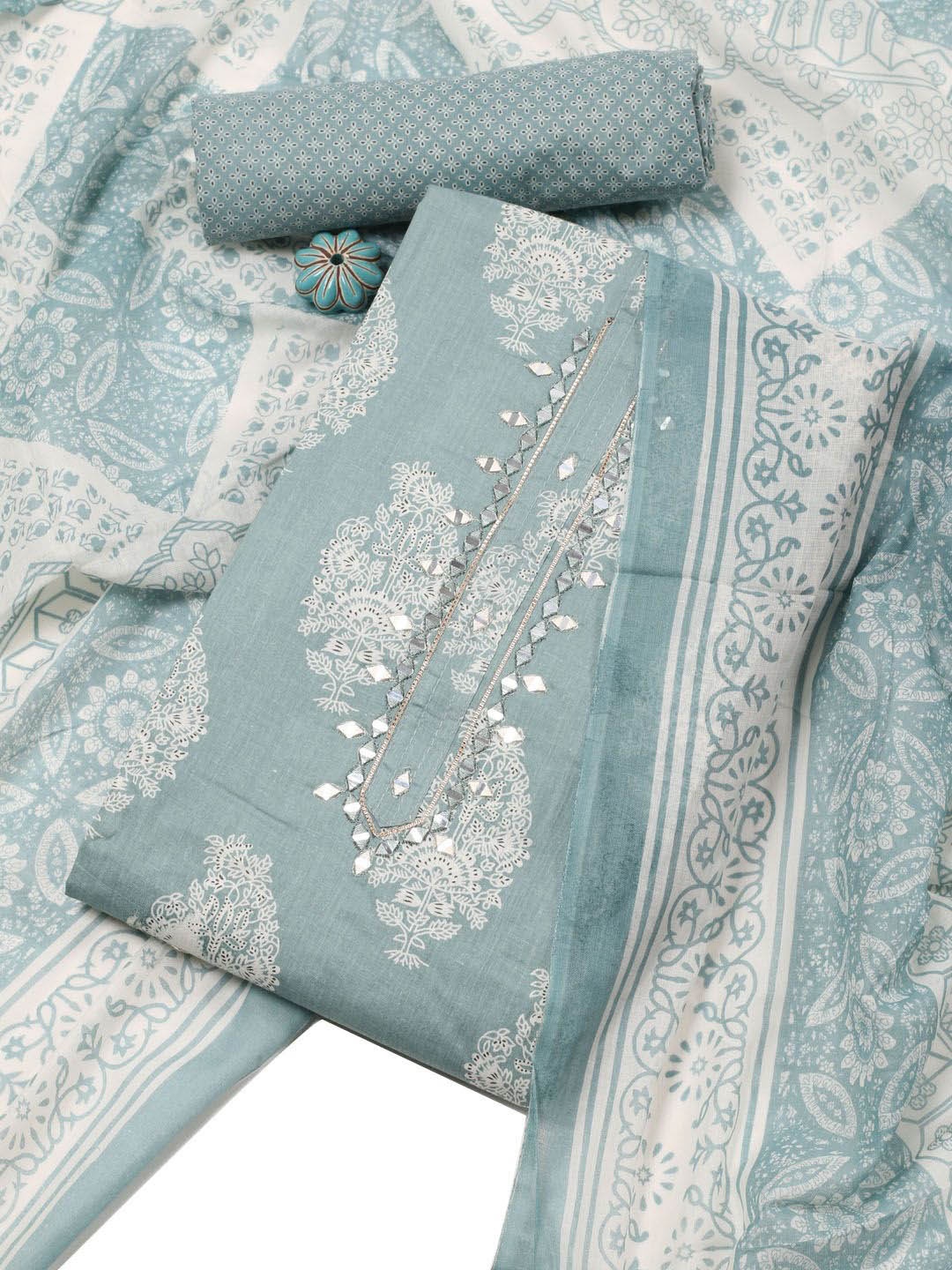 

Meena Bazaar Printed Unstitched Dress Material, Grey
