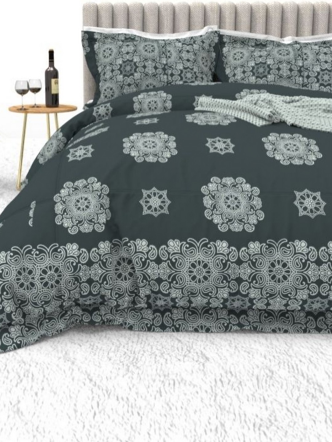 

THE WHITE MOSS Grey Floral 220 TC King Bedsheet with 2 Pillow Covers
