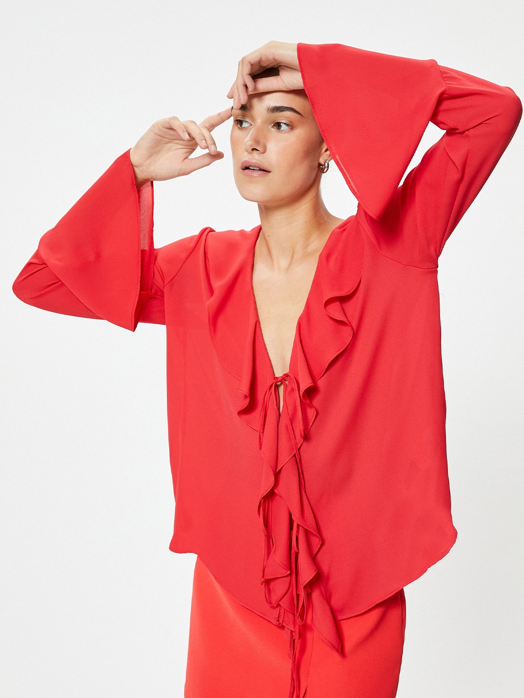 

Koton Women Collarless Solid Casual Shirt, Red