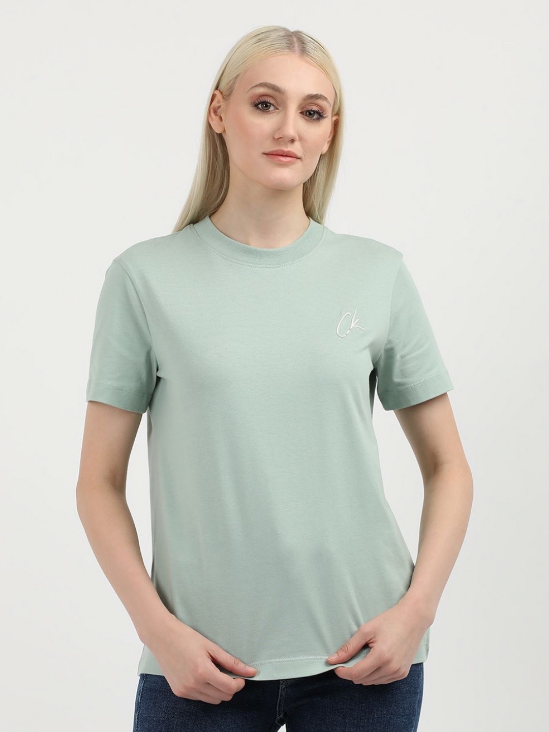 

Calvin Klein Jeans Women High Neck Drop-Shoulder Sleeves T-shirt, Green
