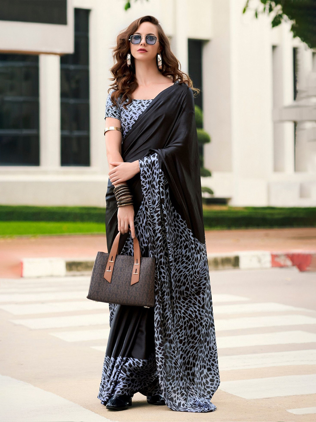 

MySilkLove Satin Saree, Black