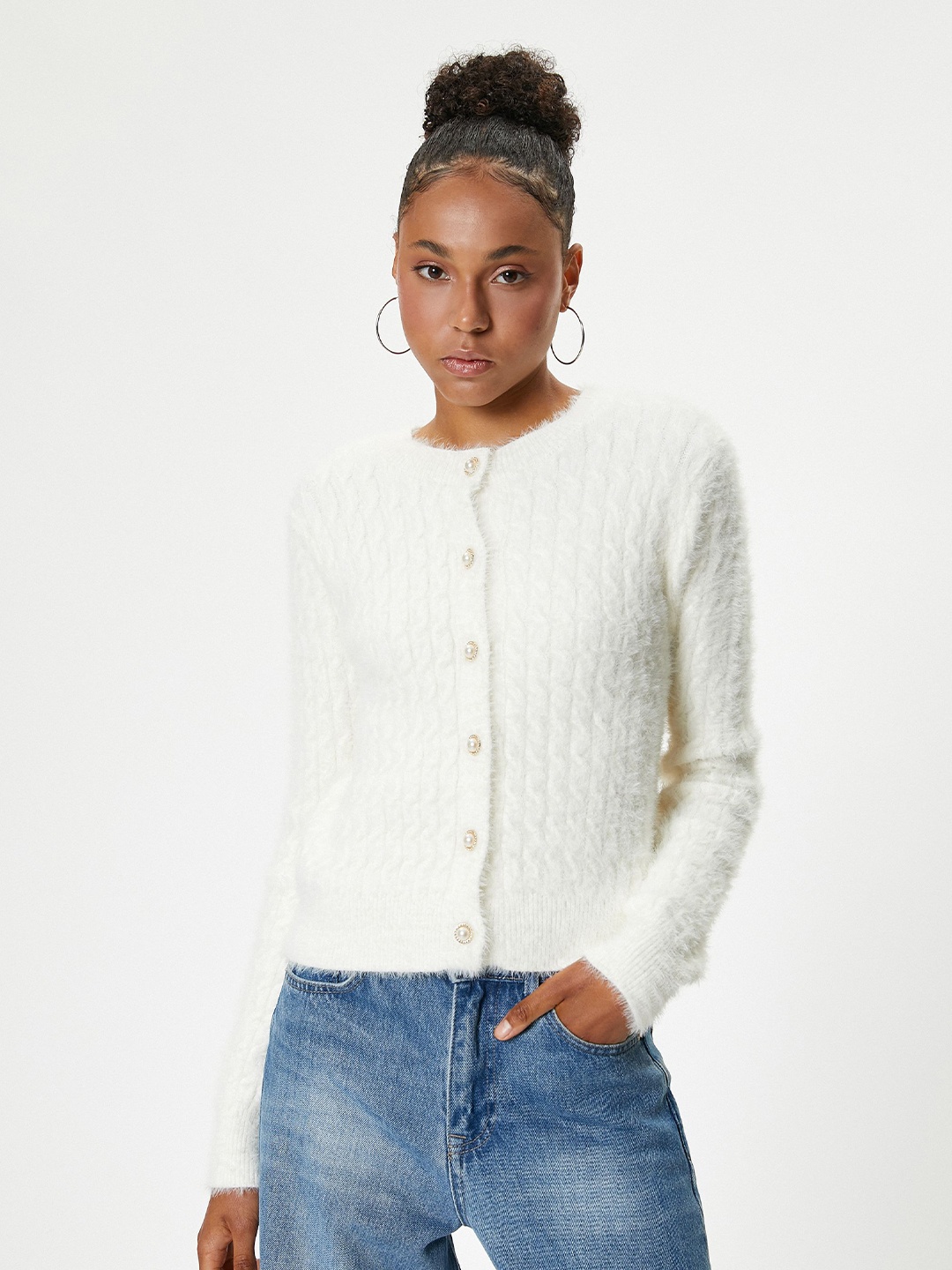 

Koton Women Cable Knit Cardigan, White