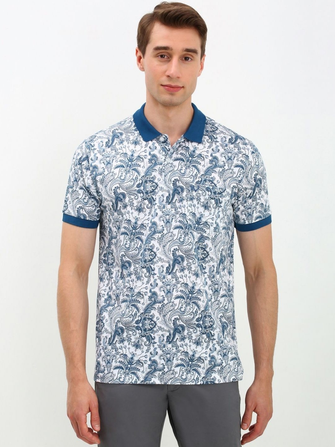 

Allen Solly Men Floral Printed Polo Collar Cotton T-Shirt, White