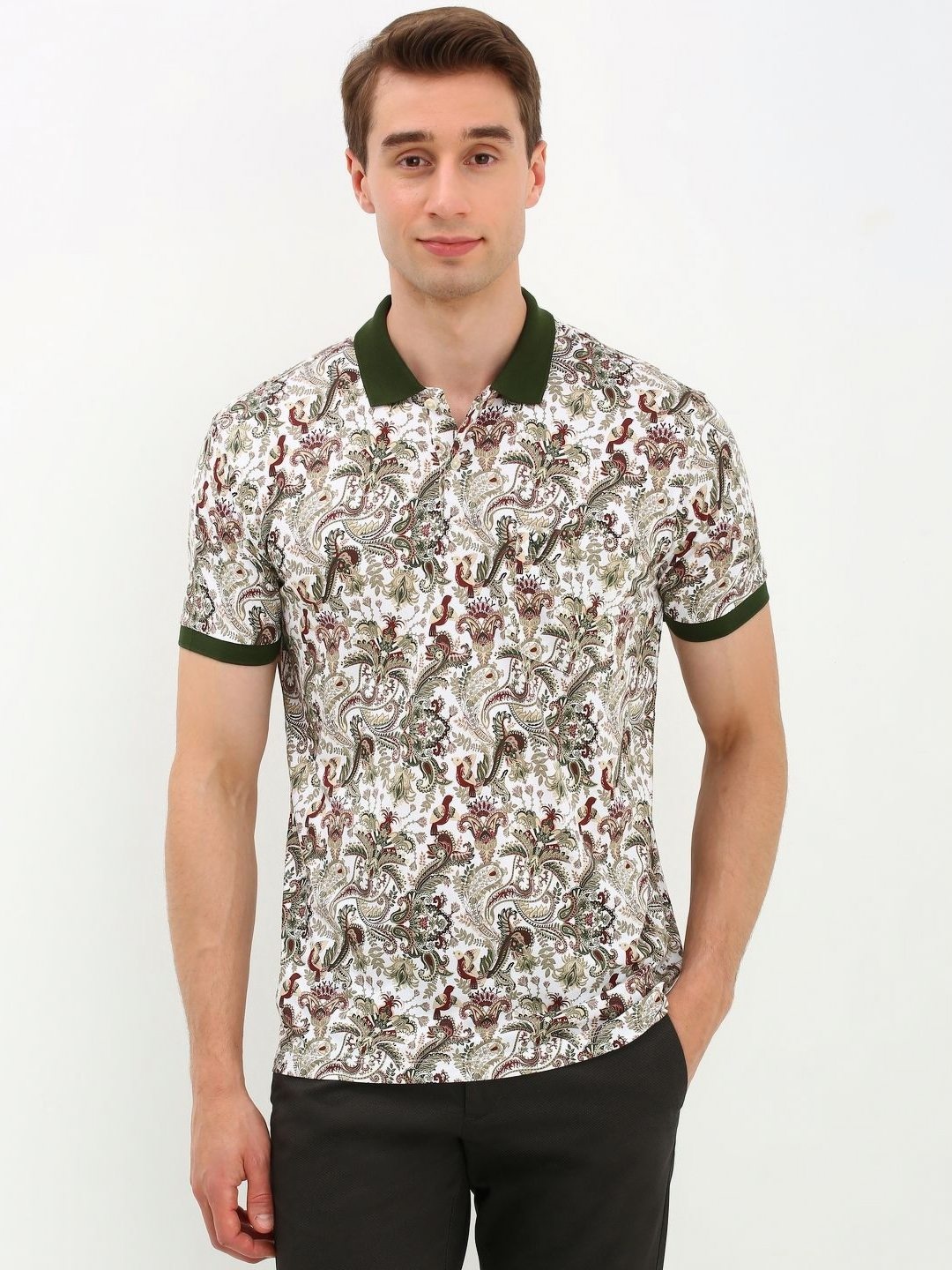 

Allen Solly Men Floral Printed Polo Collar Cotton T-Shirt, White