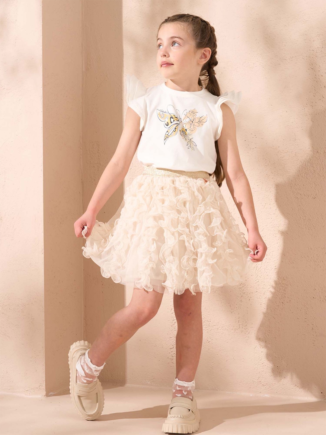 

Angel & Rocket Girls Graphic Printed Round Neck Cotton Top, White