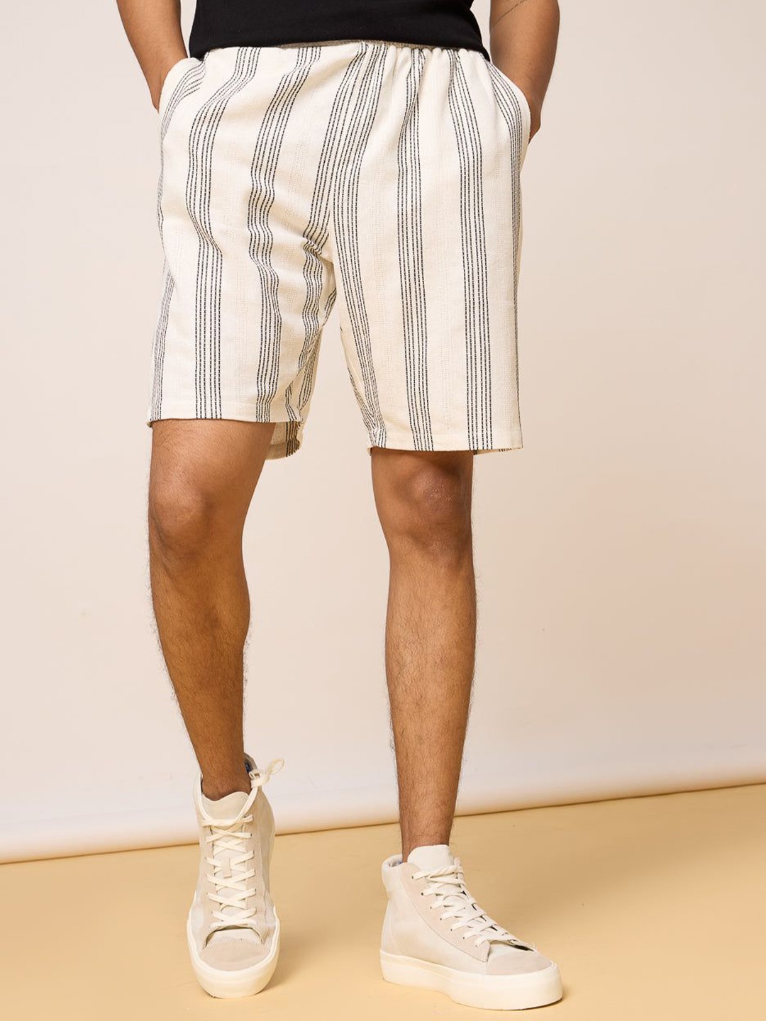 

FREAKINS Men Striped High-Rise Technology Shorts, White