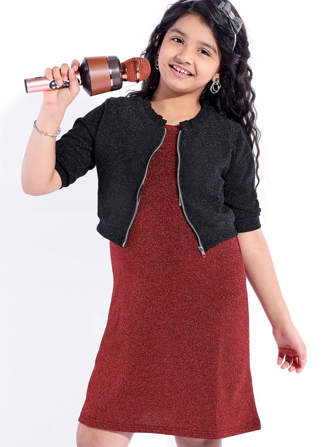 

Hola Bonita Girls Sleeveless A-Line Dress With Jacket, Red