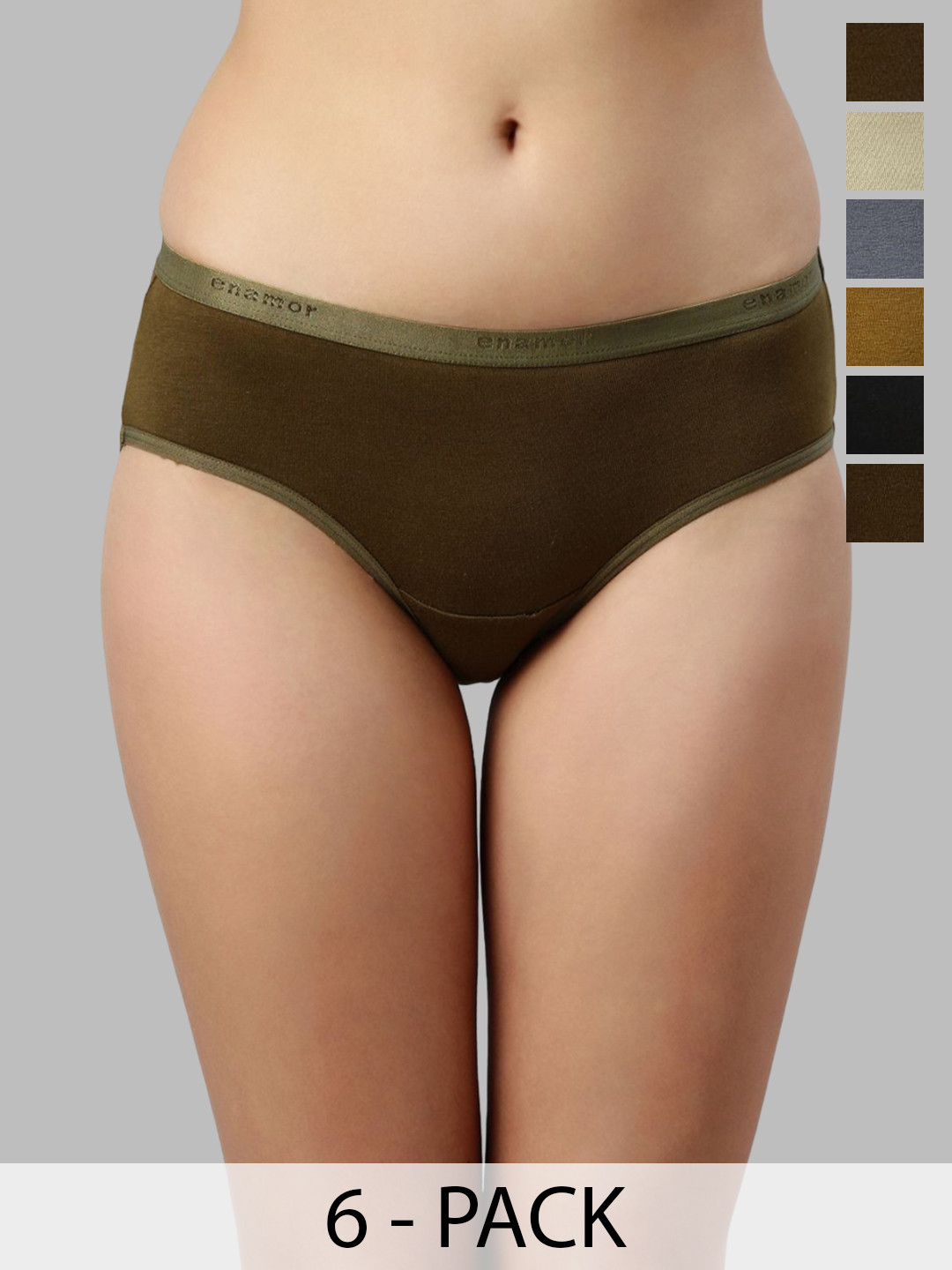 

Enamor Pack of 6 Branded Stretch Cotton Antimicrobial & Stain Releas Finish Panty Cr02, Assorted