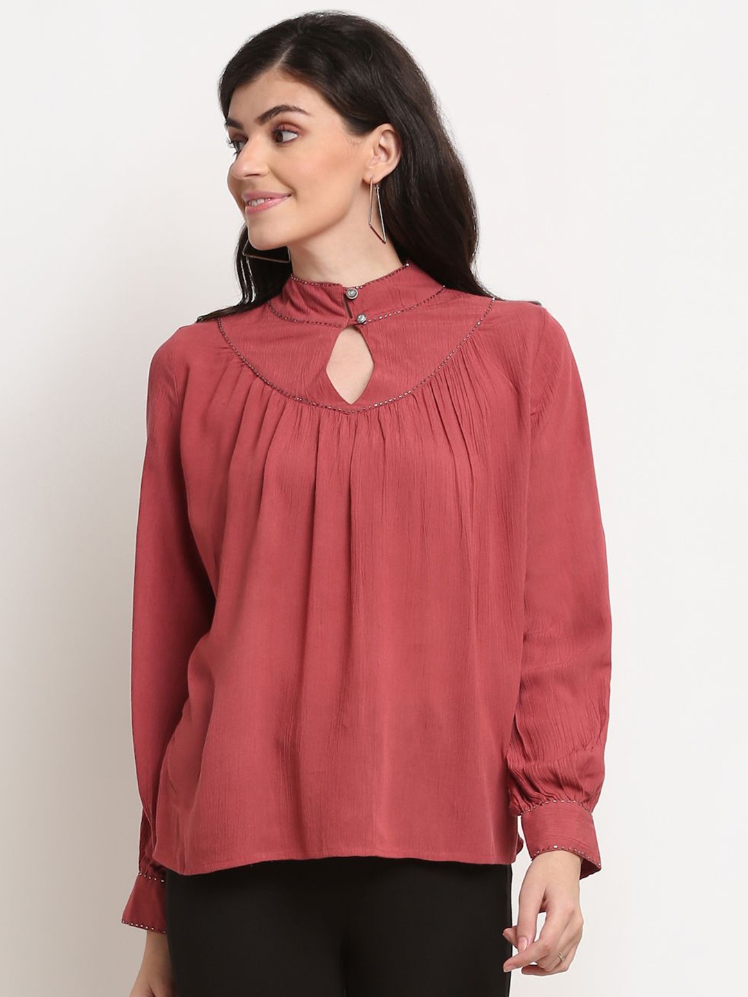 

La Zoire Women Solid Keyhole Neck Top, Pink