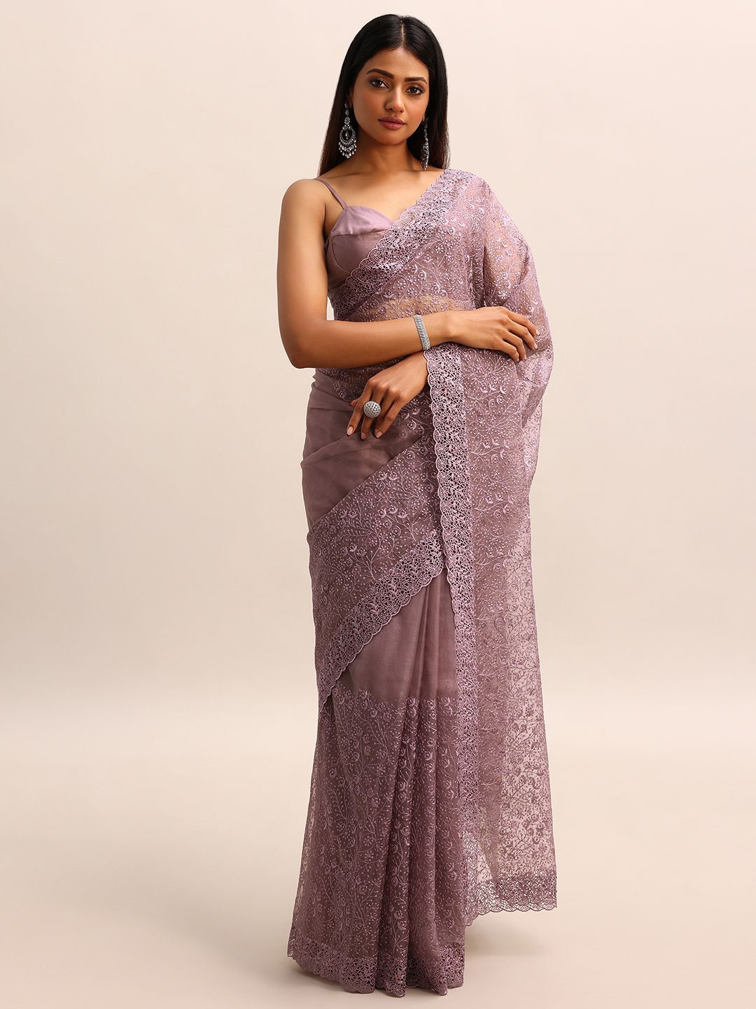 

KALKI Fashion Floral Embroidered Organza Saree, Purple